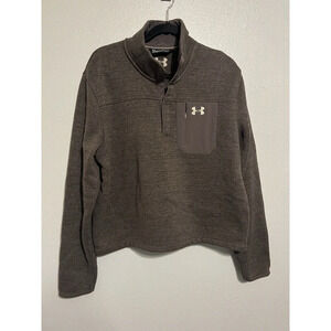 Under Armour Women’s XL Brown Crop Soecialist Henley Sweatshirt Knit Sweater